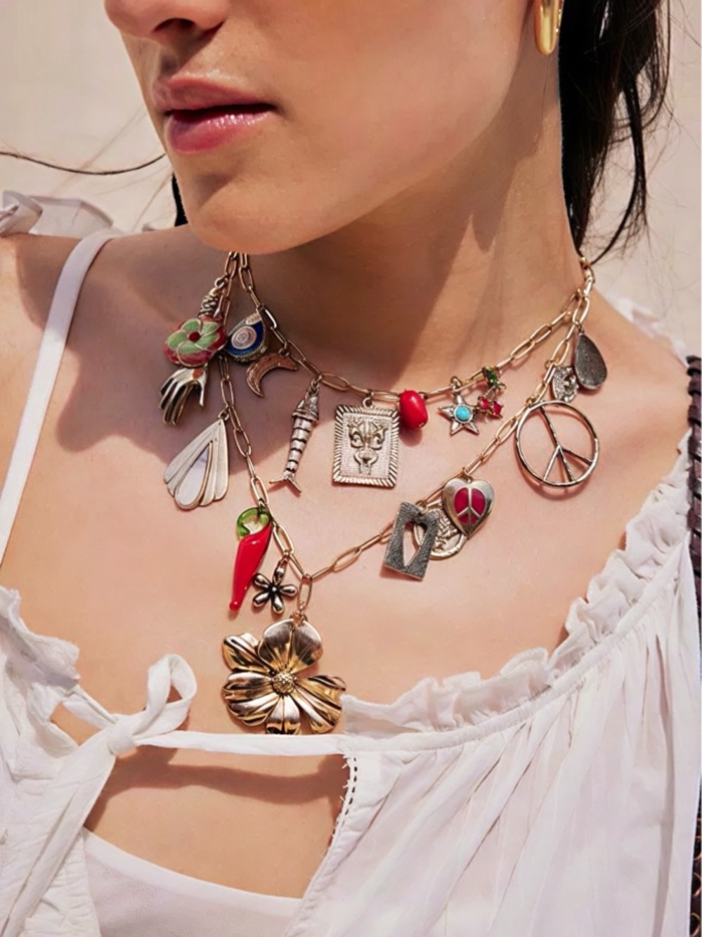 FREE PEOPLE Maxamillion Charm Necklace - Flower Power - Gold NWOT